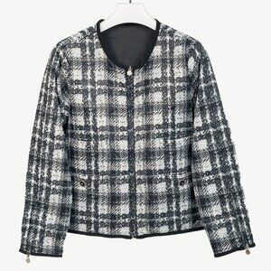 Chanel Reversible Grey Tweed-Printed & Black Nylon Jacket